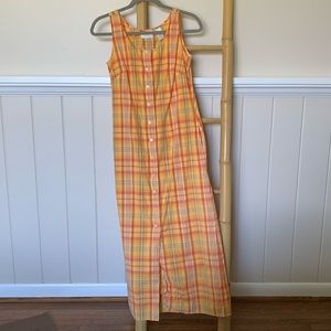 Vintage Liz Claiborne 100% cotton plaid maxi dress sleeveless button front